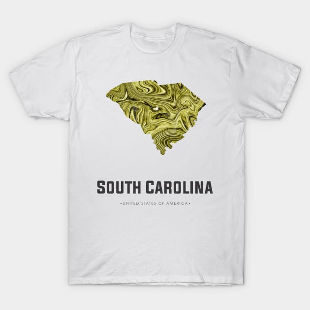 South Carolina state map abstract golden green T-Shirt by StudioGrafiikka